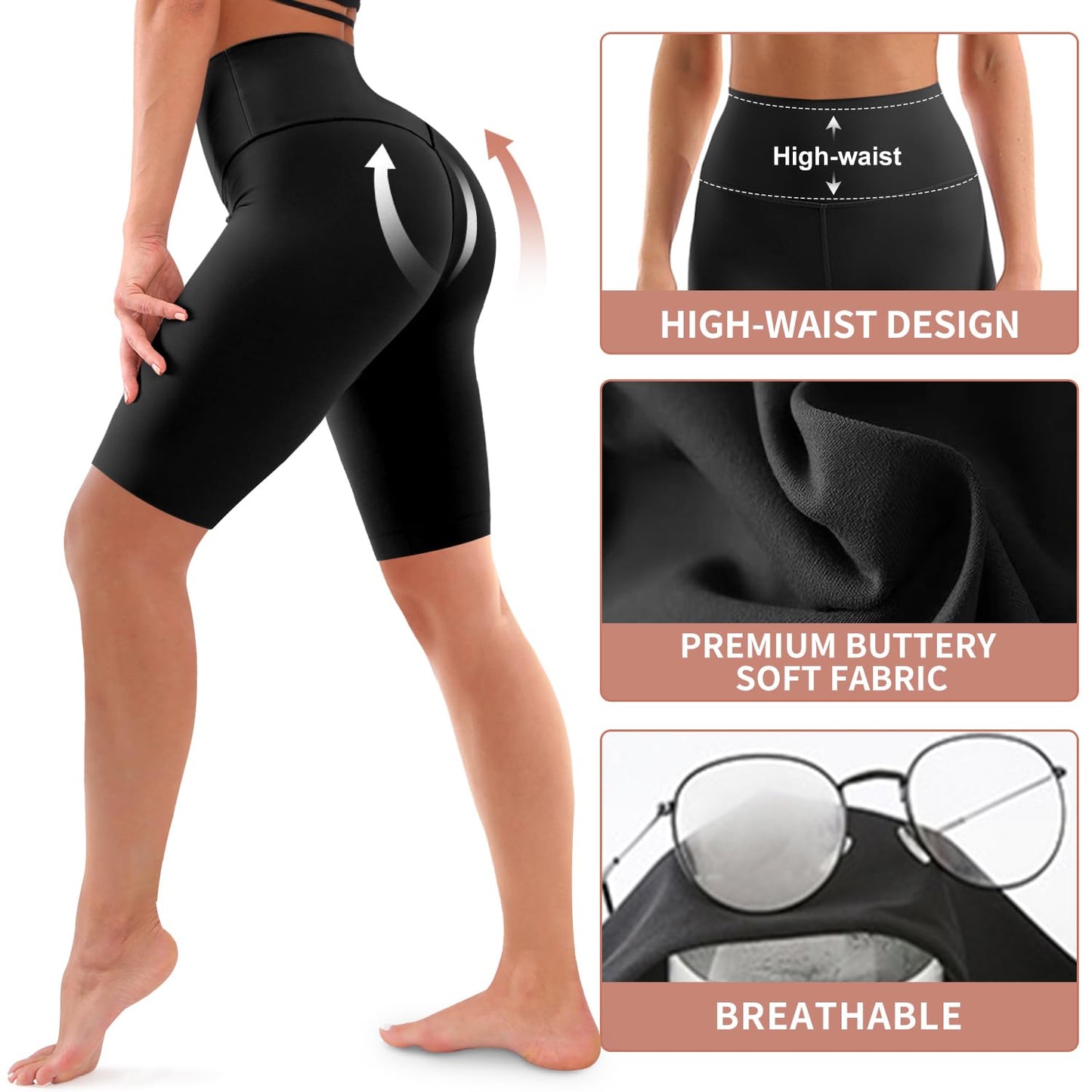 Bluemaple 3 Pack Biker Shorts Women High Waisted- 8" Tummy Control,Ultra-Comfort for Workouts,Yoga & Daily Wear with Pockets