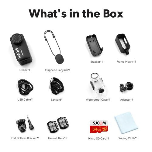 SJCAM C110+ Magnetic Combo, POV 4K Pocket Action Camera, 170° FOV, 6-Axis Stabilization,Mini Body Cam, Waterproof, Wearable, Portable POV,Built-in Spkr & Mic for Vlogging, with Helmet Mount Kits,Black