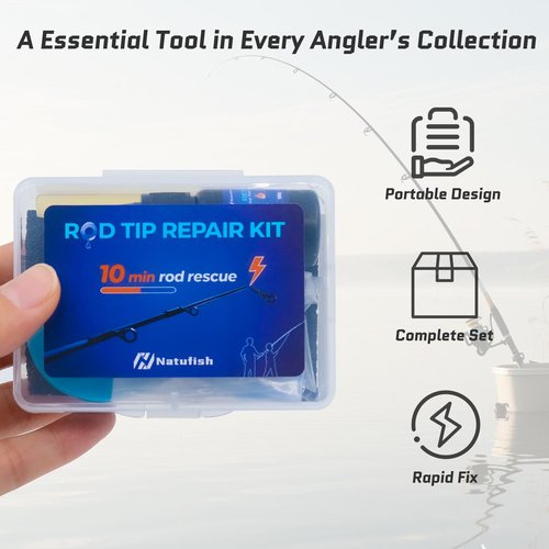 Natufish Fishing Rod Tip Repair Kit - Fishing Pole Repair Kit Complete with 10 High-Performance Fishing Rod Epoxy, Top Eyelets, Wrapping Thread | Rod Tip Repair Kit for Fishing Pole Tips