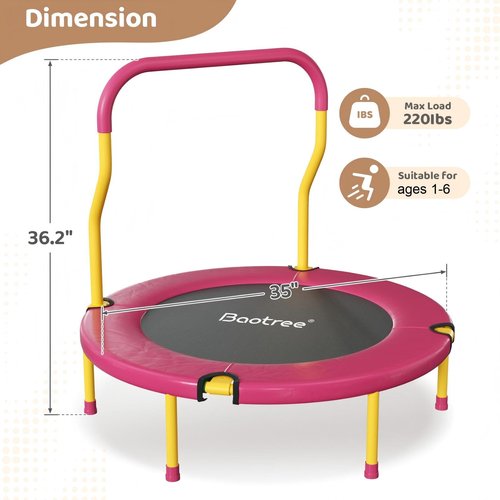 Baotree 36 Inch Mini Trampoline for Kids, Indoor Outdoor Trampoline with Foam Handle, Max. Load 220 lb, Rebounder Trampoline for Toddlers, Birthday Gift for 1-6 Years Children, Boys Girls for Fun