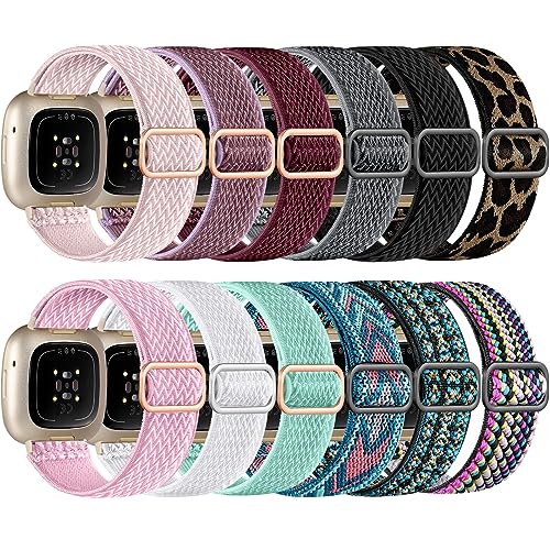 GEAK 12-Pack Fitbit Versa 4/3 Sense Bands Women - Black, Violet, Gray, Pink, Green Arrow, Boho Green, Mint Green