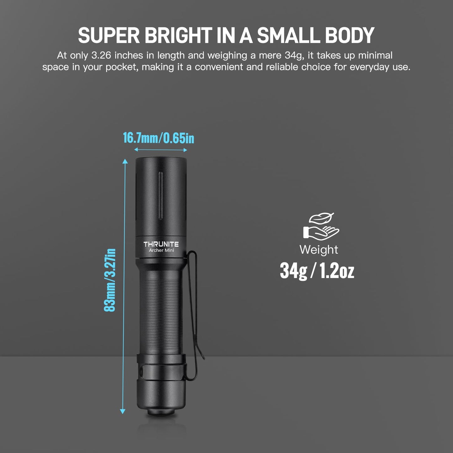 ThruNite Archer Mini EDC Flashlight, USB-C Rechargeable Pocket Flashlights 405 Lumens, IPX8 Waterproof Mini Penlight with Clip for Everyday Carry, Inspection and Emergency Use