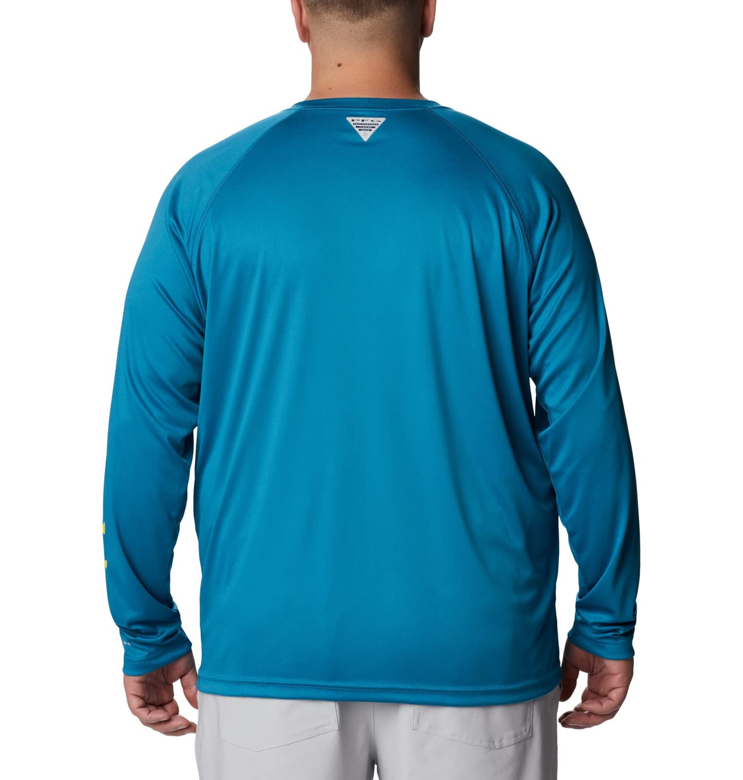 Columbia Men's Terminal Tackle Long Sleeve Shirt, Deep Marine/Laser Lemon Logo, 5X Big