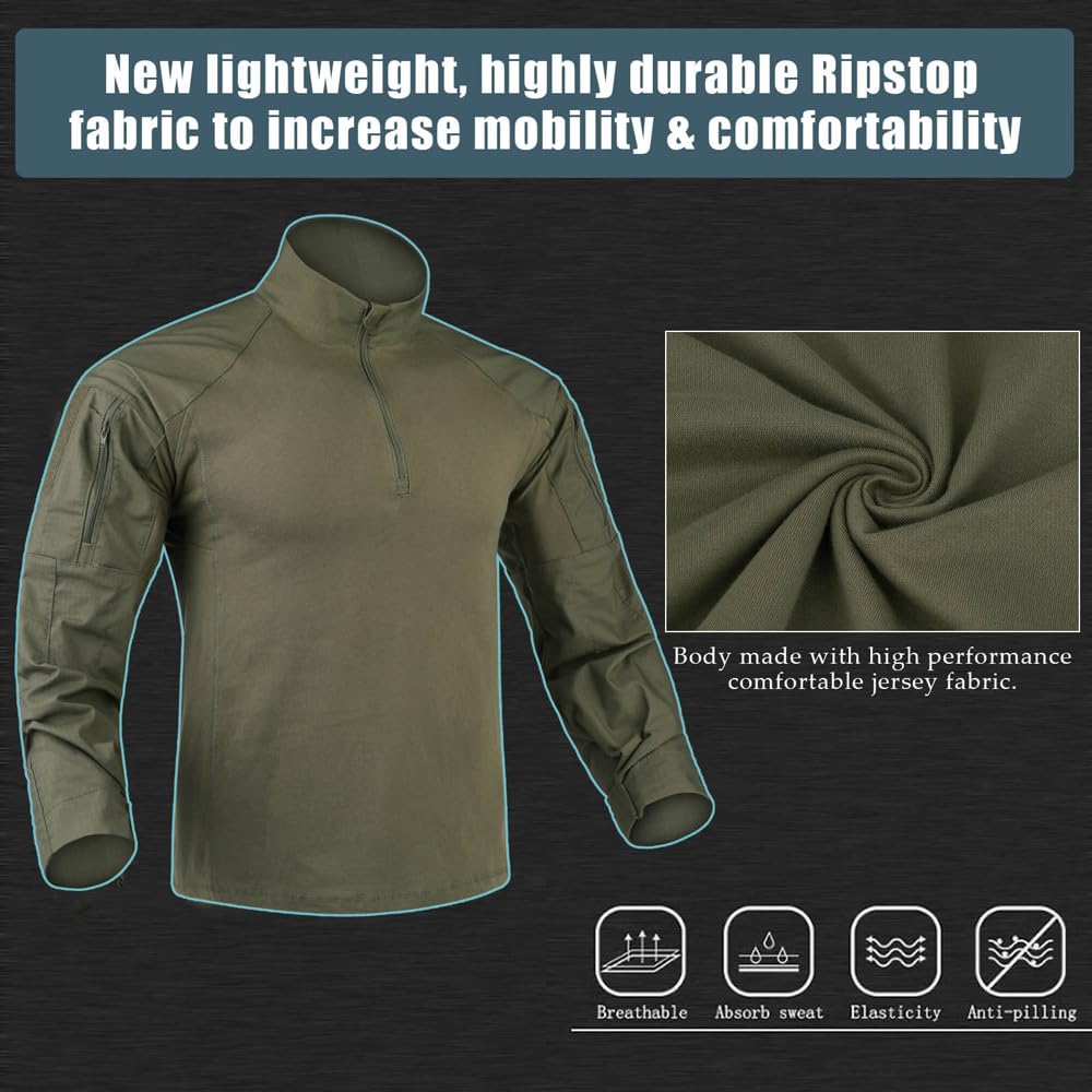 KRYDEX Tactical G4 Combat Shirt Ripstop Rapid Assault Long Sleeve Shirt with Elbow Pads