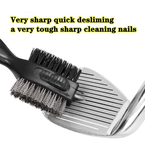 Lesunsul Golf Club Brushes, Golf Cleaning Tool, with Retractable Cleaning Nails, Nylon and Wire Bristles Oversize Double Brush Head with 2ft Retractable Zip-line Metal Buckle (Black)