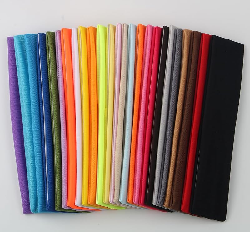 25Pcs Mixed Color Yoga Headbands - Soft Elastic Sports Sweatband for Women Men Kids