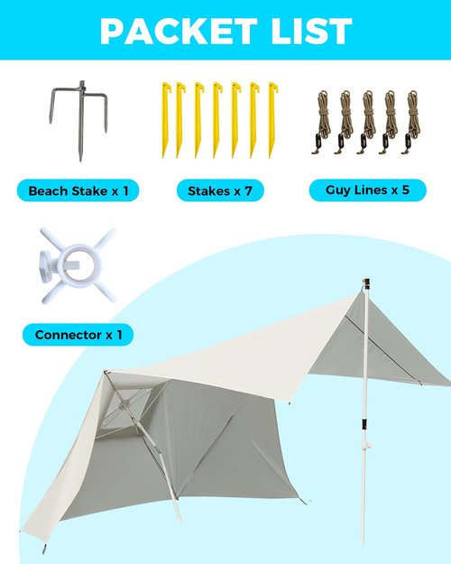KingCamp Beach Umbrella, 2-in-1 Sun Shade 6x6 FT Windproof& Easy Set Up Sun Shelter with Stability Poles for Camping Trips, Picnics& Backyard