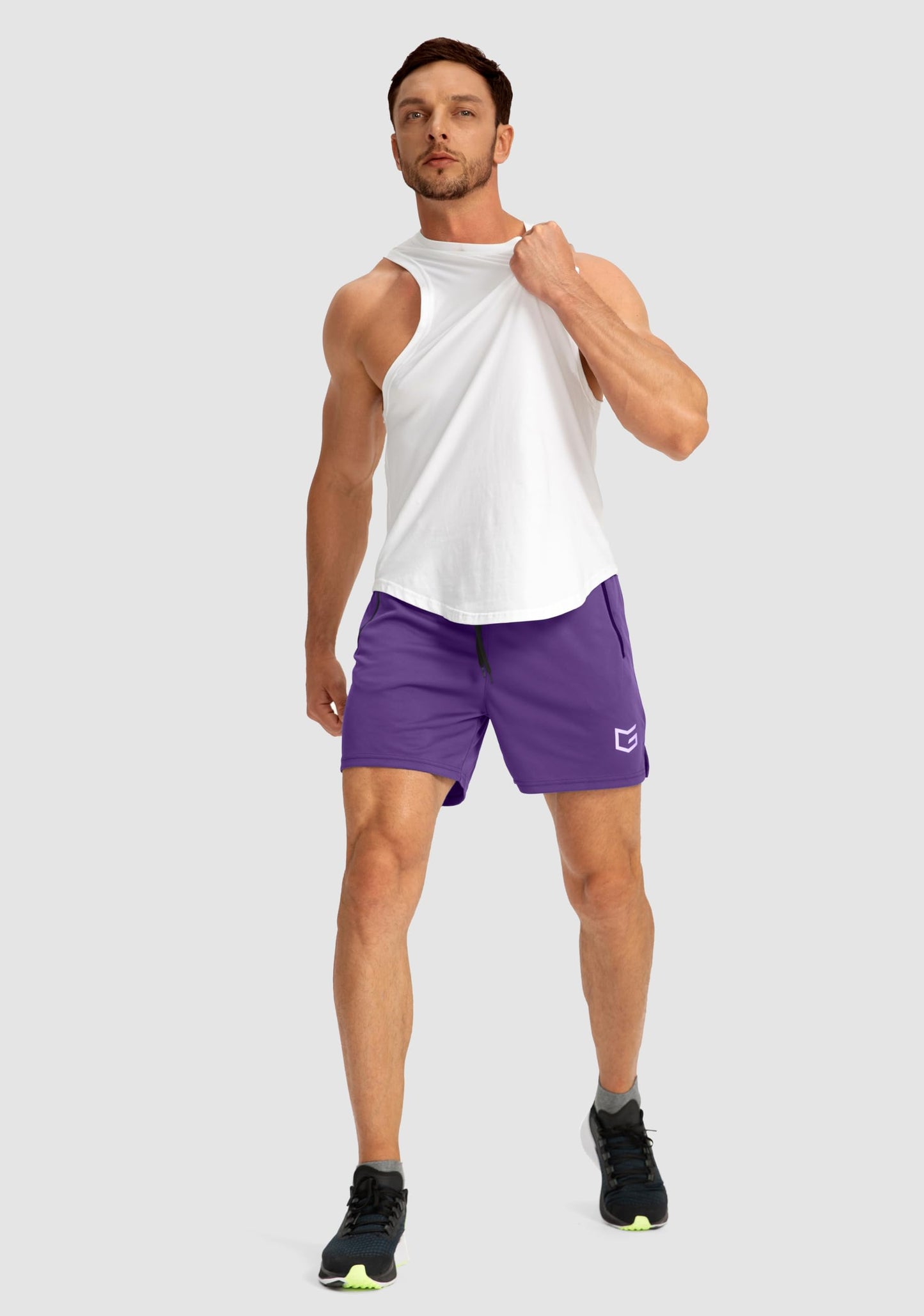Men's Gym Workout Shorts Zipper Pockets 5" Quick Dry Breathable Runing Athletic Short for Men (Purple, Small)