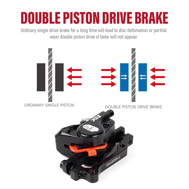 CNC MTB Hydraulic Disc Brake Set - Right Front F160/Left Rear F180, 800mm & 1450mm Hose, Black - Rear Variation
