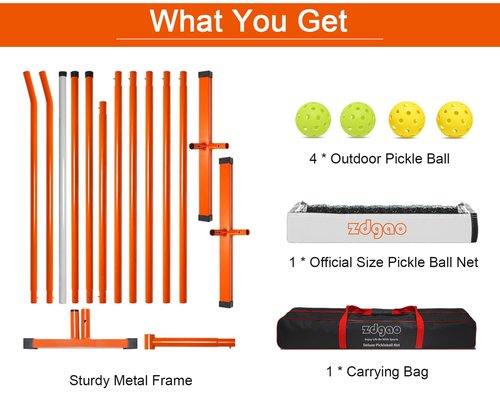 Zdgao Pickleball Net for Driveway with 4 Pickle Balls, 22FT Pickleball Net Regulation Size with Carrying Bag and Weather Resistance Strong Steel Fram