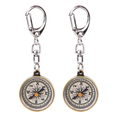 Keychain Compass, Pack of 2 Vintage Style Zinc Alloy Pocket Compass Navigation Tool for Outdoor Camping Hiking
