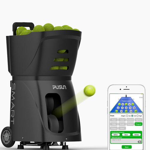 PT-Smart Tennis Ball Machine, App-Controlled, 12–75 mph Speed, 1.8–8s Feed Interval, 100-Ball Capacity, 20 Landing Points, 5Hour Battery, Lightweight Design – for Beginners to Intermediate Players