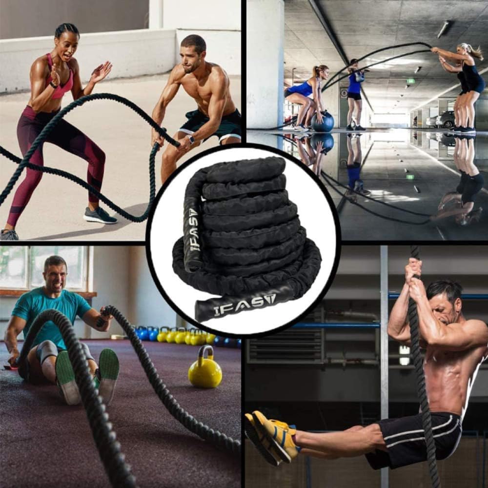 IFAST Battle Exercise Rope with Protective Cover 30ft Length Heavy Dacron Workout Training Ropes for Home Body Building Muscle (1.5 inch Diameter x 30 ft Length)