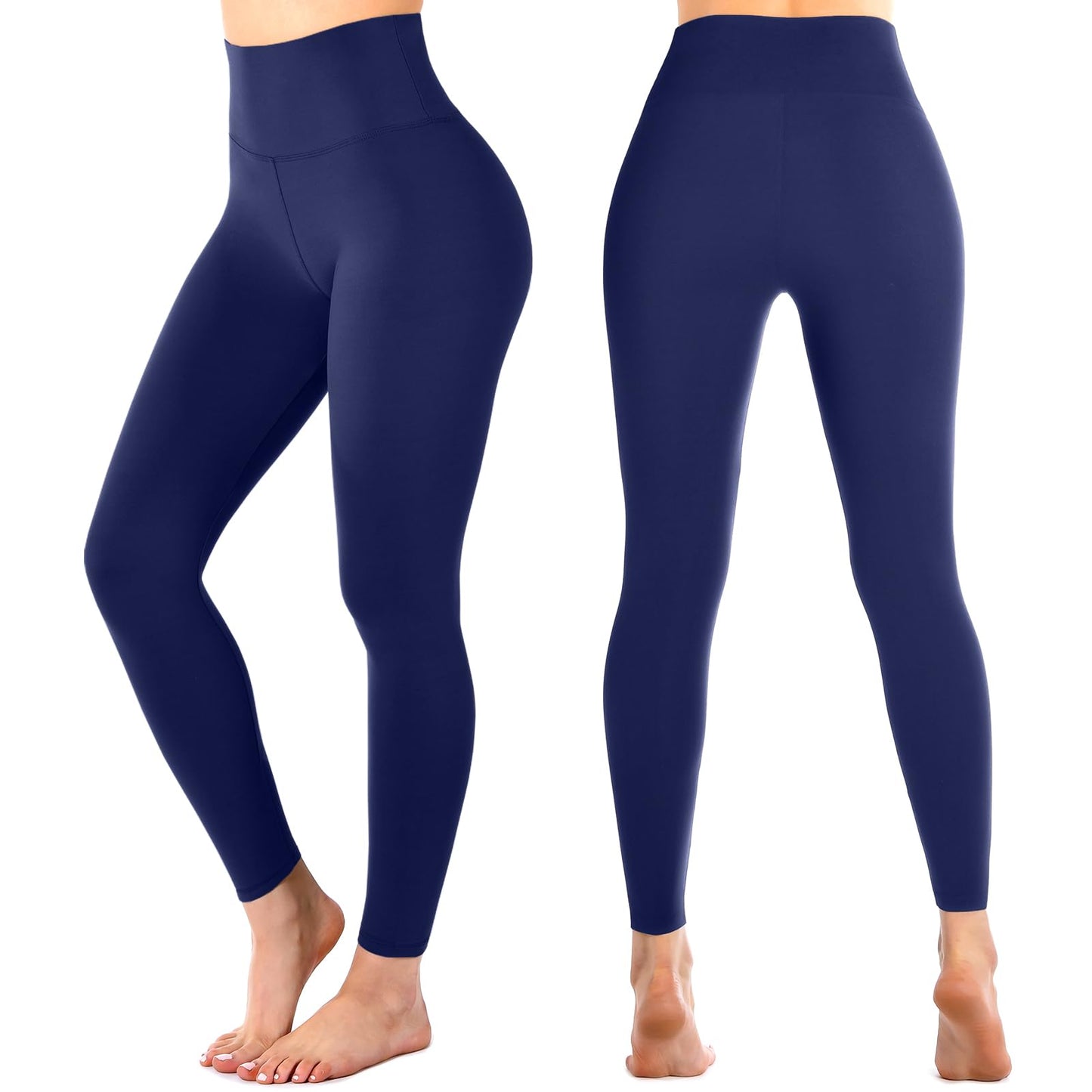 Leafigure High Waisted Leggings for Women- Soft No See-Through Yoga Pants for Gym Workout Running Navy L-XL