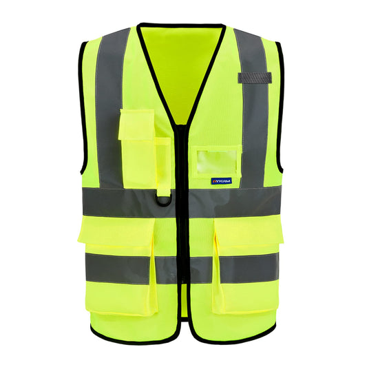 A-SAFETY 7pocket High Visibility Safety Vest Zipper, Construction Vest Reflective Strips ANSI/ISEA Standards for Motorcycle, Running,work, Bicycle Riding Outdoor Activities, Yellow