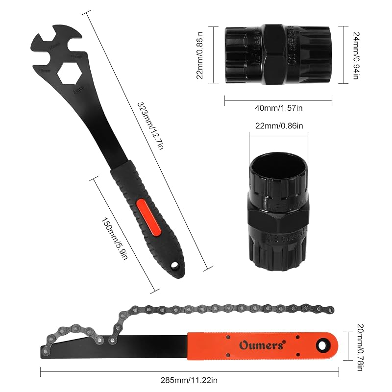 Bike Cassette Removal Tool Set: Chain Whip + Pedal Wrench + Freewheel Remover 2-in-1