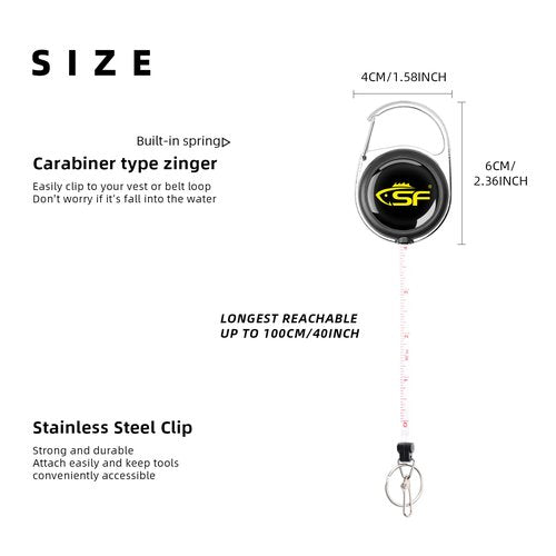SF Fly Fishing Zinger Retractor with Retractable Measuring Tape Style for Anglers Tools and Gears Holder Combo Black