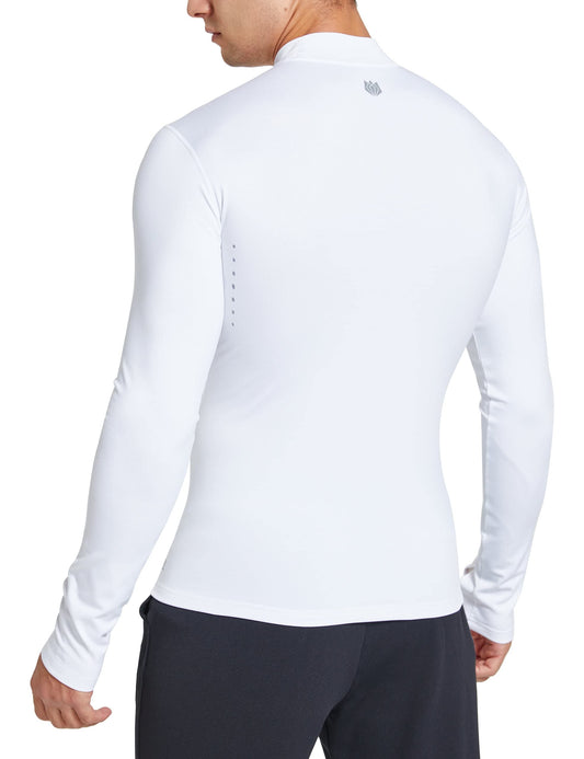FitsT4 Sports Men's Thermal Shirt Fleece Lined Mock Neck Base Layer Tops Long Sleeve Running Athletic Shirt with Thumbholes White L