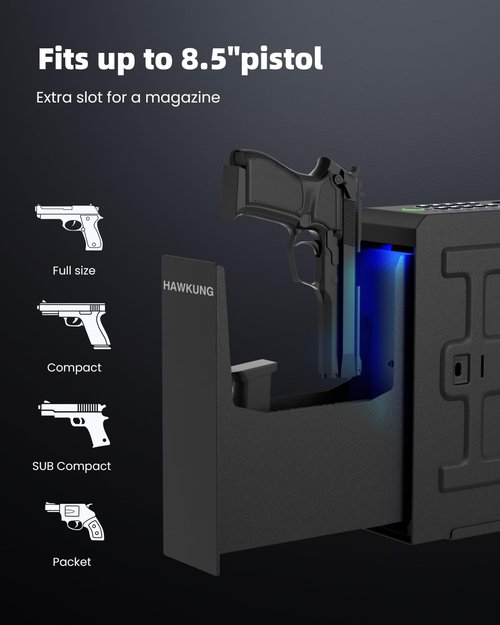 Gun Safe, Slider Biometric Gun Safe for Handgun Mounted Single Bedside Pistol Case with 3 Ways Quick Access Gun Lock Box for Nightstand, Bed, Desk, Wall, Dresser
