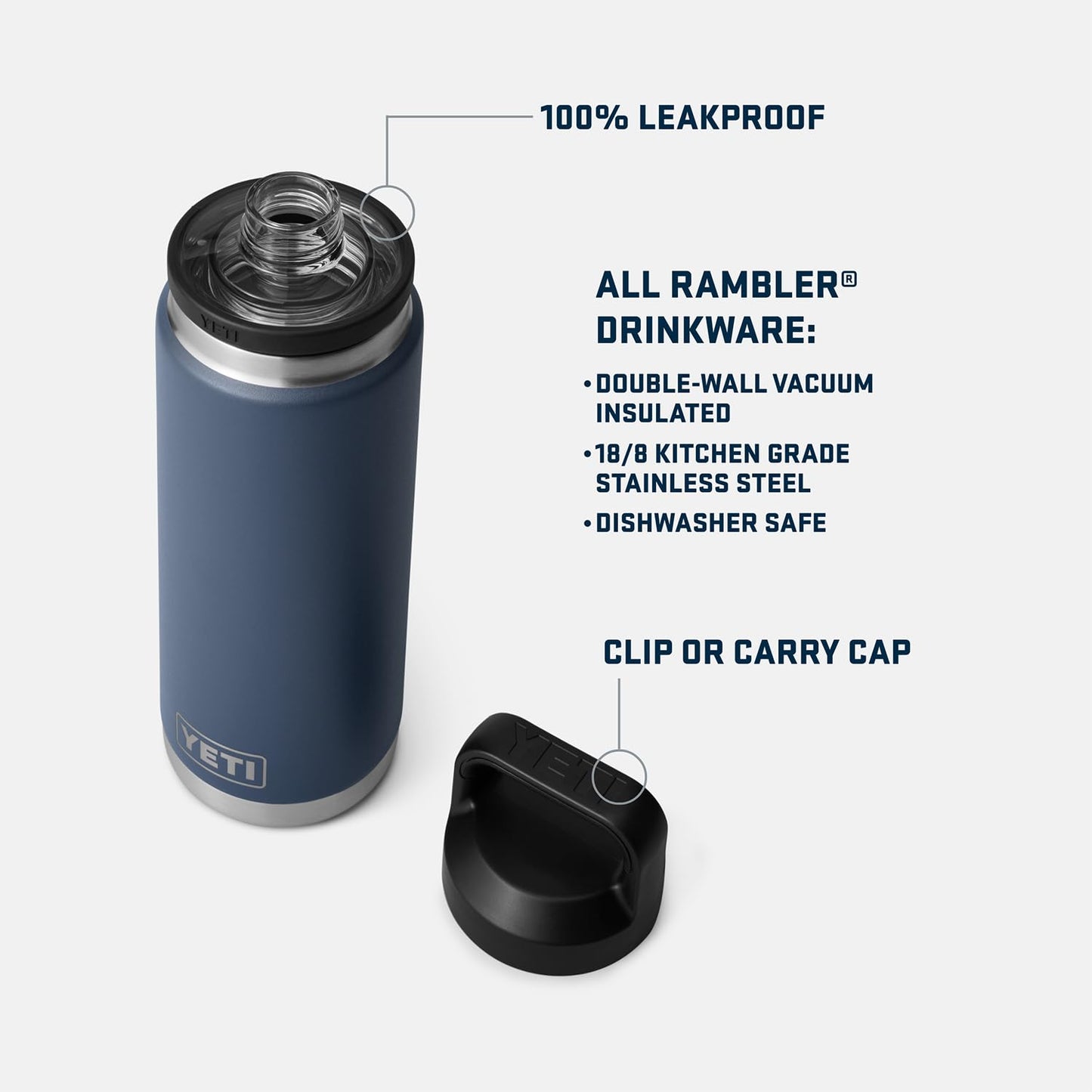 YETI Rambler 26 oz Bottle, Leakproof, Vacuum Insulated, Stainless Steel with Chug Cap, Bimini Pink