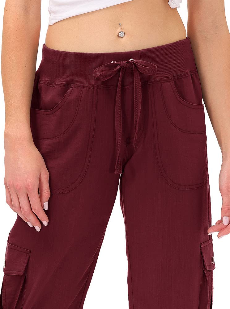 MoFiz Womens Capris with Pockets Loose Fit Casual Capri Pants Dressy Lightweight Ladies Baggy Cargo Pants for Hiking Burgundy Red 3XL