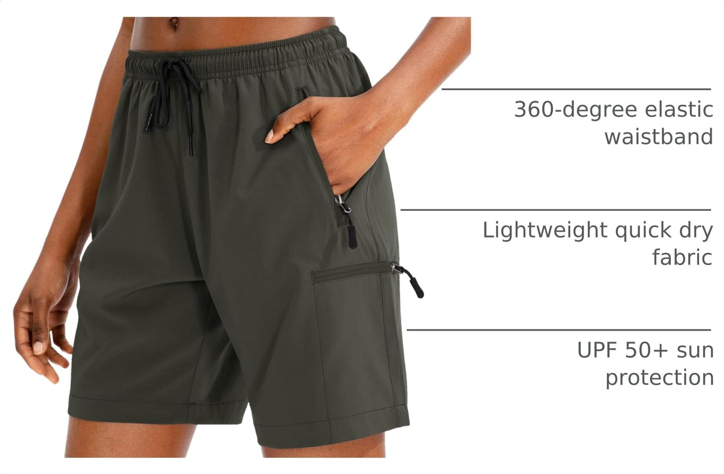 SANTINY Women's 5''/ 7''/9'' Hiking Cargo Shorts Quick Dry Lightweight Summer Shorts for Women Athletic Golf Zipper Pockets(Army Green_M)