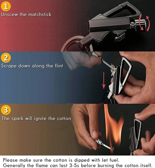 Permanent Match with Bottle Opener Metal Keychain Lighter, Reusable Waterproof Flint Matchstick Fire Starter for Camping Hunting, Great Gift Ideas Gold (Balck* 2PACK)