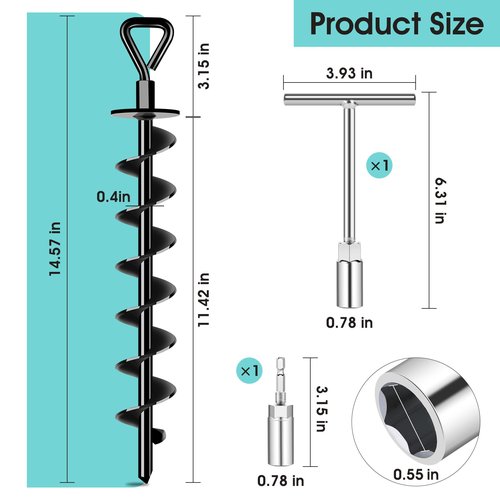 Ground Anchors Screw in Payivsve, Heavy Duty Ground Trampoline Stakes High Wind Tent Stakes for Tent, Trampoline, Gazebo, Carport, Trap Anchor, Canopies, Swing Set(Black-4x15)