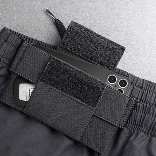 Running Phone Bag – Men's and Women's Outdoor Portable Sports Waist Bag, Fitness Hiking Horizontal Elastic Bag, Multi-Layer Storage, Black Polyester