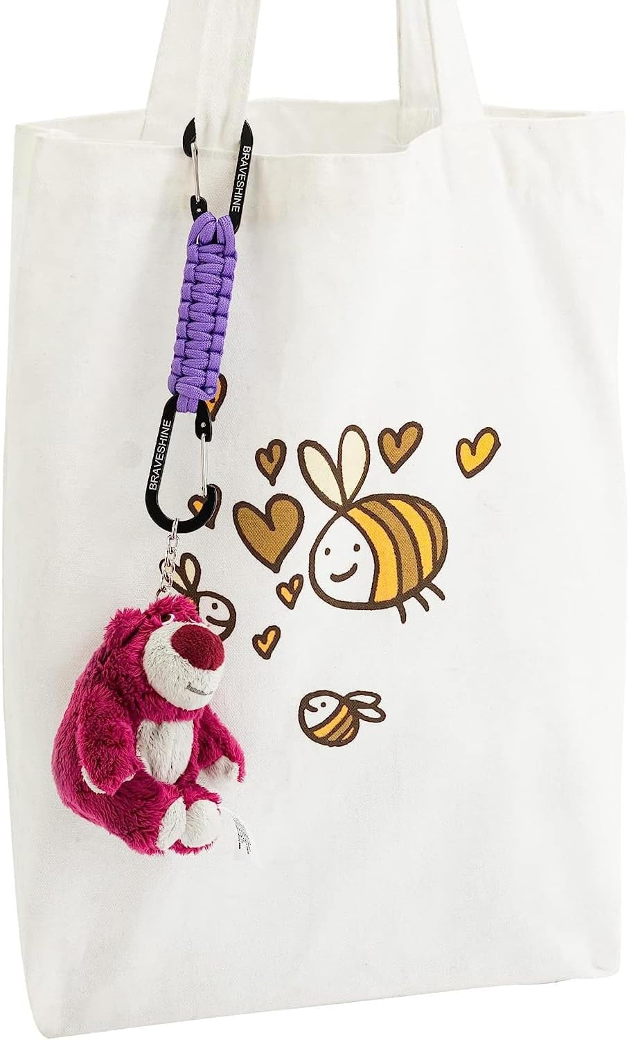BRAVESHINE Carabiner Keychain Hook with Paracord Strap - 1 Purple 1 Orange D Ring Key Clips Para Cord Lanyard Hanger Stroller Hooks for Water Bottle, Belt Loop Keys, Backpacks, Boys, Girls, Men, Women