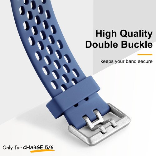 Maledan Compatible with Fitbit Charge 6/ Charge 5 Bands Women Men - Waterproof Sport Band Breathable Strap Replacement Wristbands for Fitbit Charge 6/ Charge 5 Accessories, Black/Navy Blue/Blue Gray