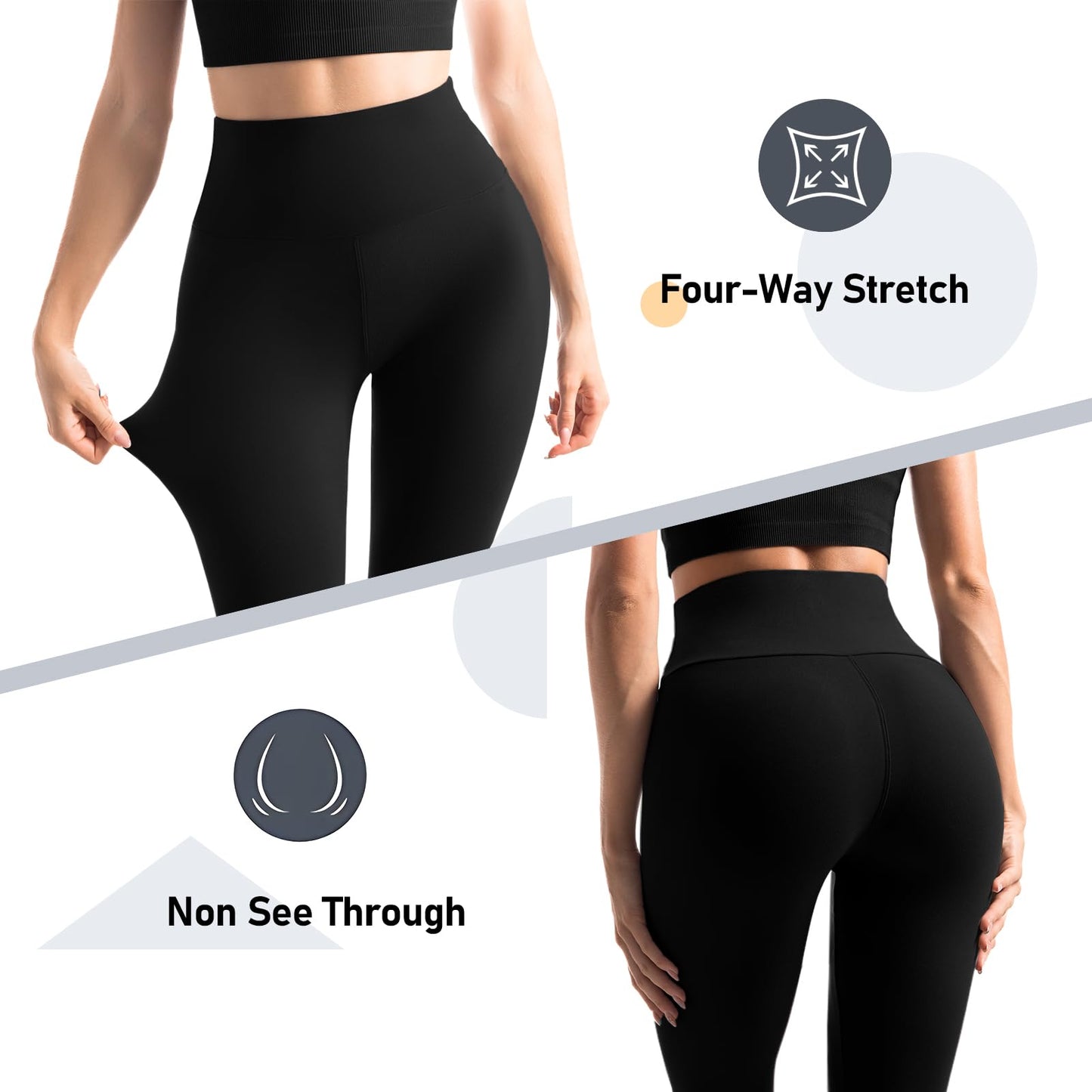 Leafigure 2 Packs Leggings with Pockets for Women, High Waisted Tummy Control Workout Leggings for Gym Black/Pink LXL