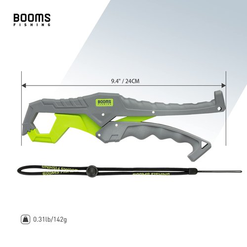 Booms Fishing G05 Fish Lip Gripper Saltwater, 9.4" Plastic Catfish Grippers Pliers, Fish Grabber Tool with Lanyard, Fish Grips for Kayak Fishing Accessories, Great Fish Holder for Caught Fish, Green