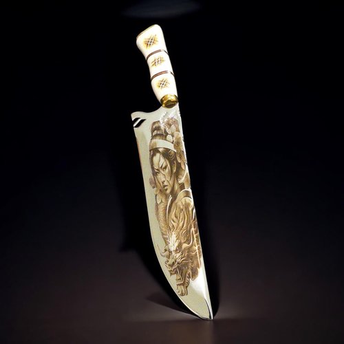 Brazilian Handcrafted Picanha Knife 10" with Stag Horn Handle - Stainless Steel 420 - Perfect for BBQ (Geisha)