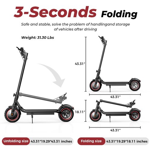 Electric Scooter - Powerful 350W E-Scooter, 8.5" Solid Tires, Max 30 mph & 25 Miles Long-Range, Portable Folding Commuting Scooter for Adults with Double Braking System and App