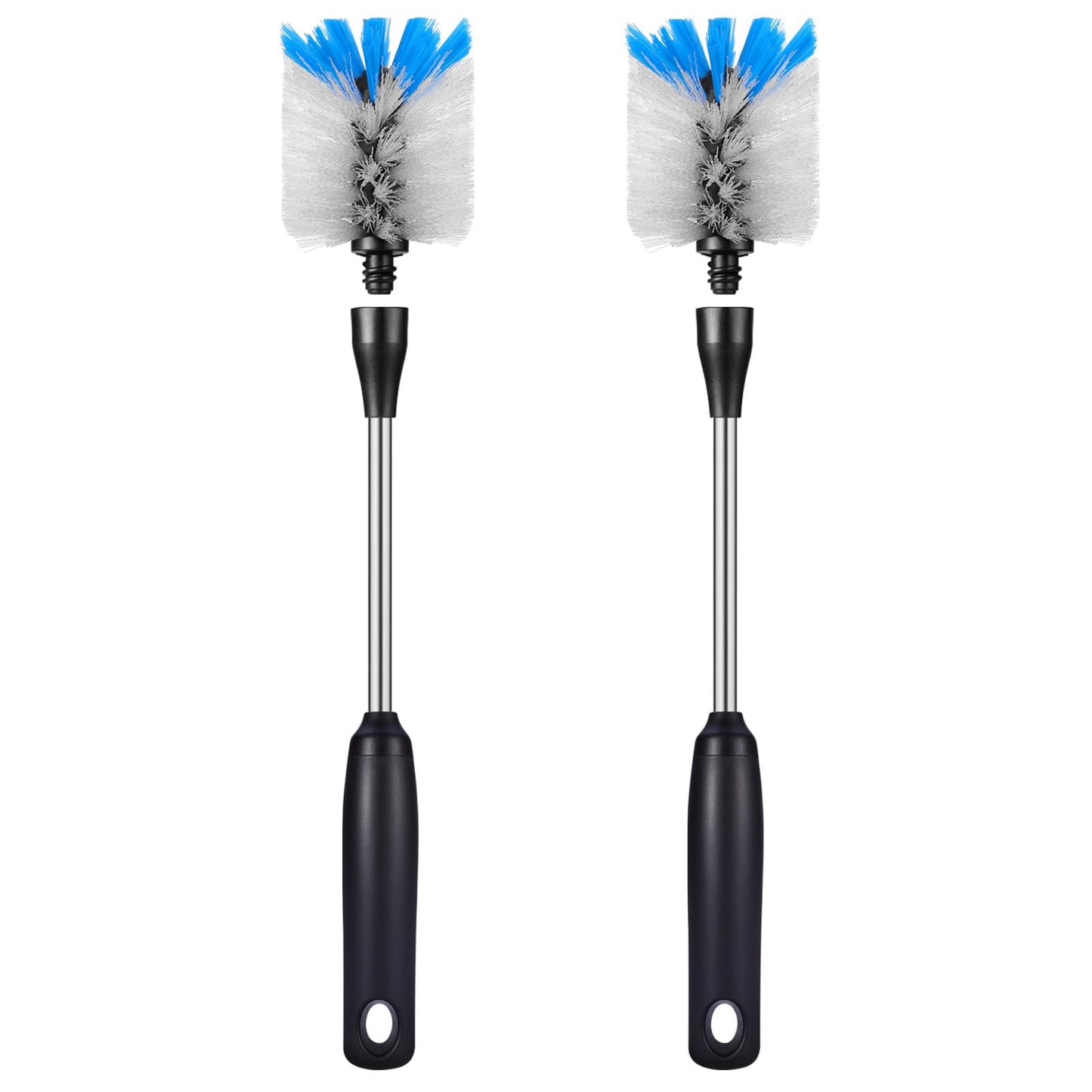 MOSOLAN Stainless Steel Bottle Brush with Replaceable Head, 2 Pack Long Handle Scrubbing Brush for Water Bottles, Glasswares, Mugs, Flasks, Tumblers, Vases, and Kitchen Sink, White, 13 in
