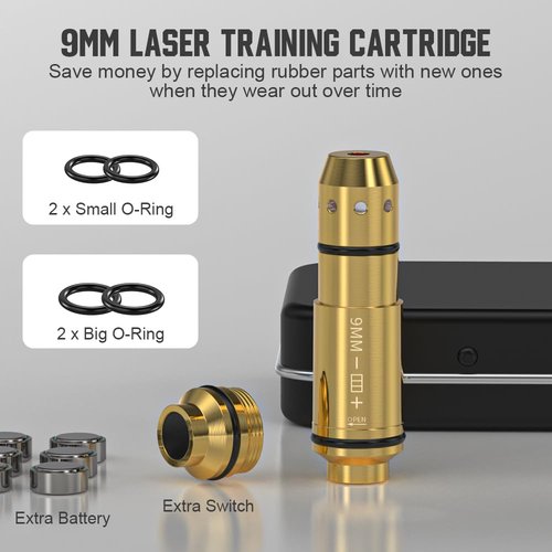 VANTARA 9mm Laser Training Cartridge for Dry Fire Laser Training Brass Shell with 3 Set Batteries