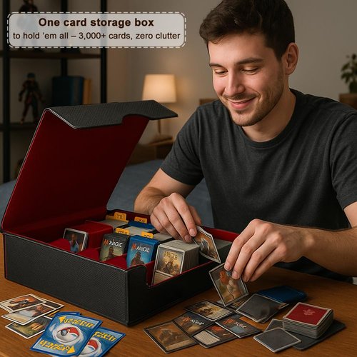 Trading Card Storage Box (3000+ Cards Capacity) – Magnetic MTG Deck Box, Waterproof PU Leather, Thickened Material – Includes 24 Dividers, 4 Card Stands, 6 Cleaning Cloths – Card Box for TCG & YuGiOh