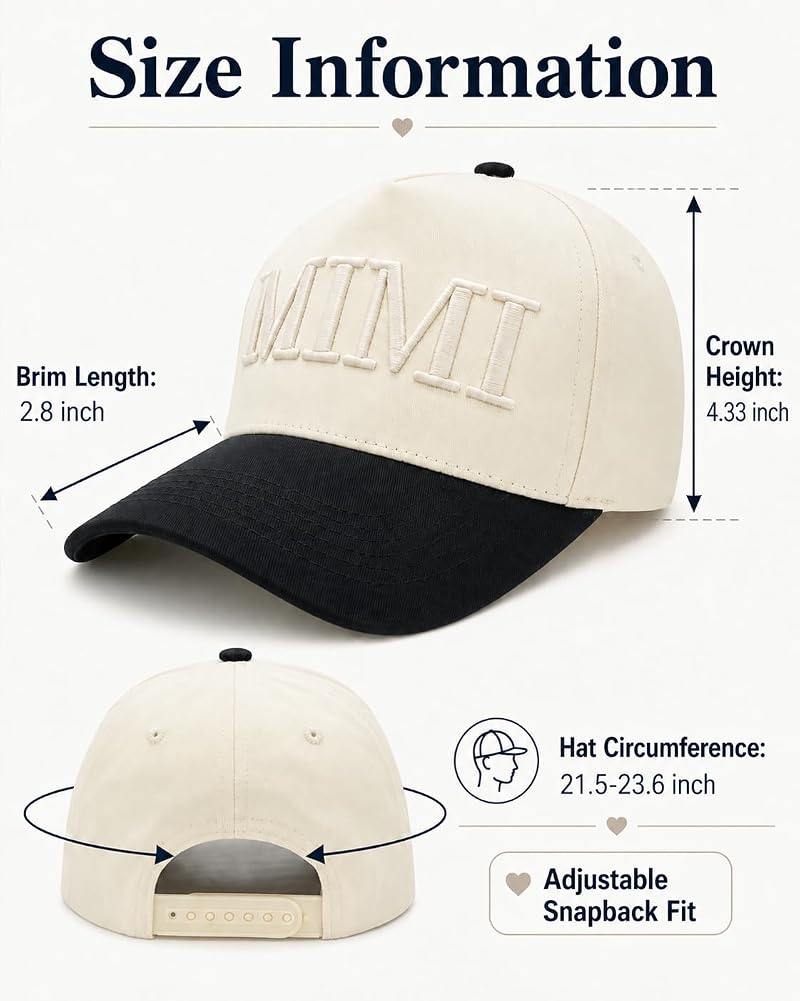 Mimi Gift Trucker Hat - Beige & Black Embroidered Adjustable Cap