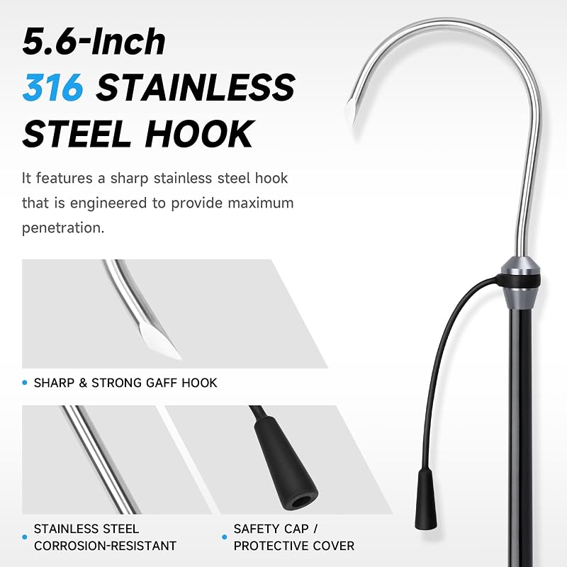 SANLIKE Saltwater Fishing Gaff - Carbon Fiber Shaft, S316 Stainless Steel Hook, 46in (Black)