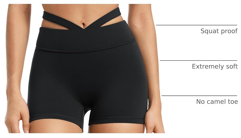 INGIA 4-Inch High-Waisted Biker Shorts with Hollow Belt, No Front Seam – Black, Medium