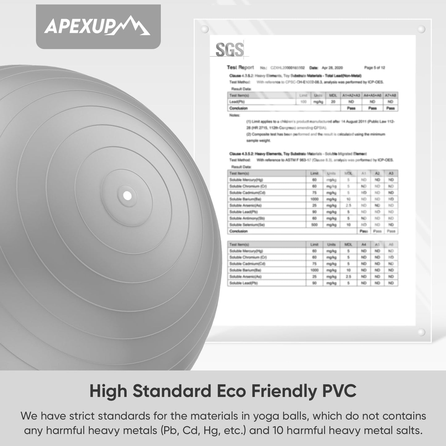 APEXUP Yoga Ball Exercise Ball Anti Slip Heavy Duty for Fitness, Balance & Core Workout, Balance Training, Pregnancy & Physical Therapy, 5 Sizes (XL (27"~30") 75cm, Silver)