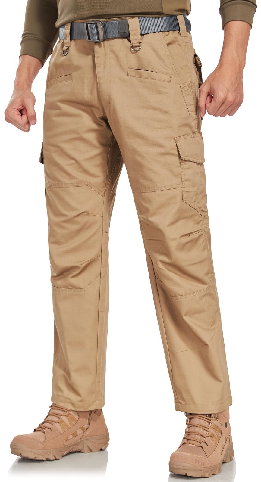 SPOSULEI Mens Tactical Pants Lightweight Ripstop Cargo Work Pants Waterproof Hiking Military Army Pants with Pockets Outdoor Apparel Dark Khaki 36Wx30L