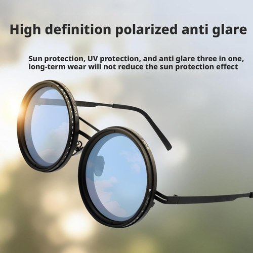 Adjustable Tint Polarized Round Sunglasses, 1-9 Gears Beach Sunglasses, Gray Dimming Glasses with ND Filter Lenses, Adjustable Sunglasses for Men Outdoor Fishing (Gray)