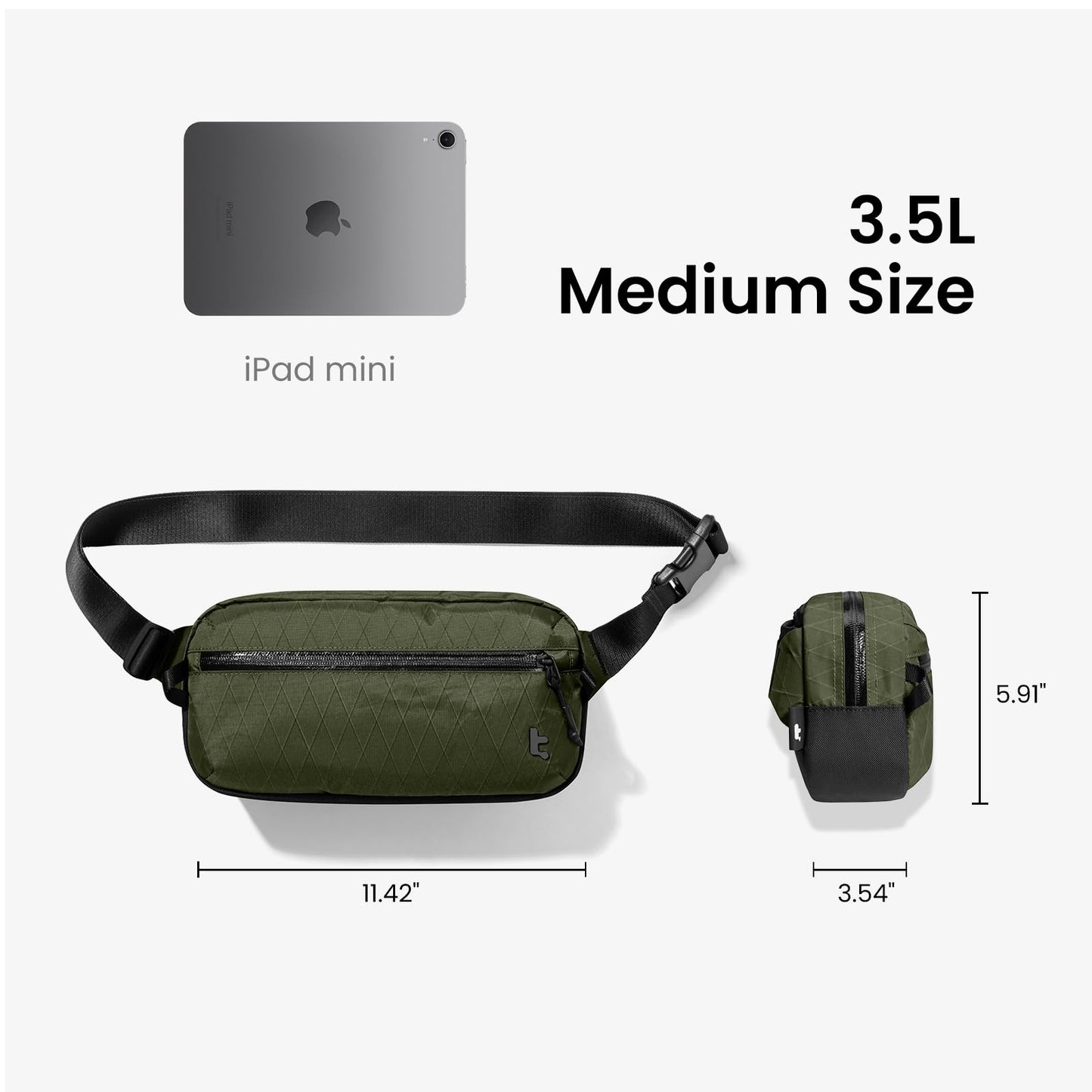 tomtoc 3.5L X-Pac Sling Bag with RFID Blocking Crossbody Pack for Men Women