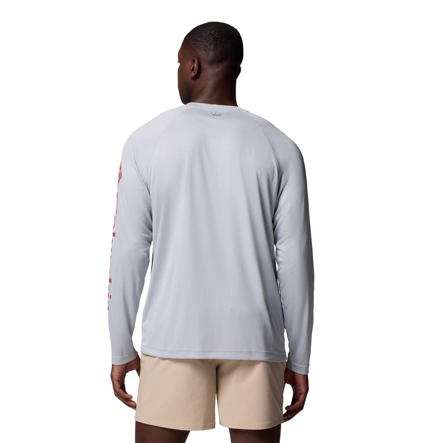 Columbia Men's PFG Terminal Tackle Long Sleeve Fishing Shirt, Cool Grey/Dusty Crimson Logo, Large