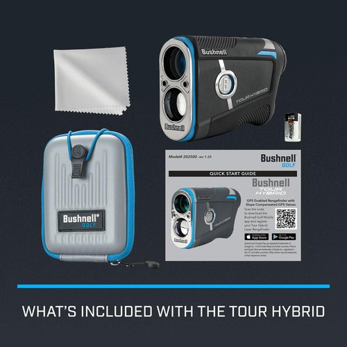 Bushnell Golf Tour Hybrid Onboard & Slope GPS Golf Rangefinder Bundle - PinSeeker with JOLT, 6X Mag with Premium Carrying Case, Microfiber Cloth, PlayBetter Microfiber Towel & Extra CR2 Battery