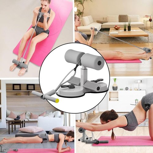 Ab Training Auxiliary Device, 2025 New Double Suction Cups and Resistance Band, Three Levels of Height Adjustment, Multi-functional Adjustable Ab Trainer Equipment, Sit Up Exercise Equipment (Pink)