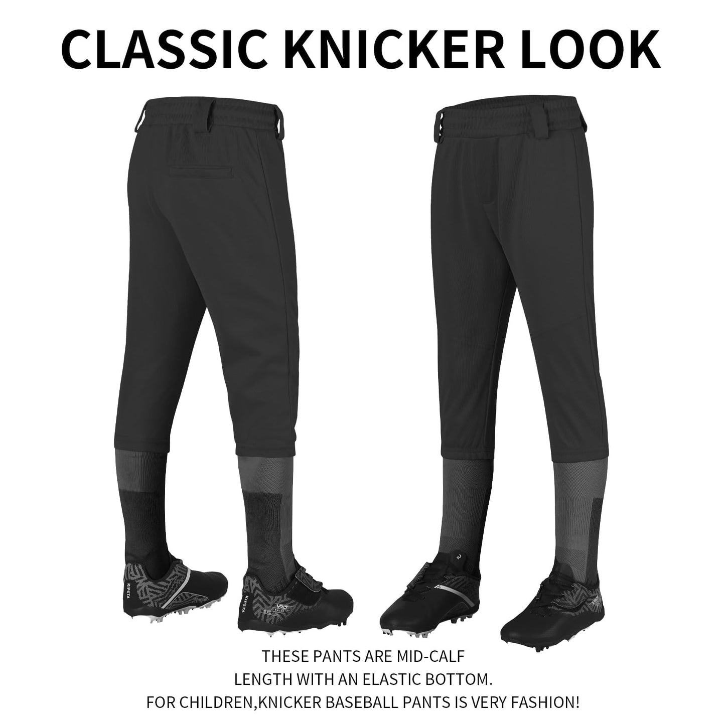 QBK 2T/3T/4T/5T to Youth Toddler Boys Knicker Baseball Pants Girl Softball Pants Kids Tee Ball Pants (Black 7T)
