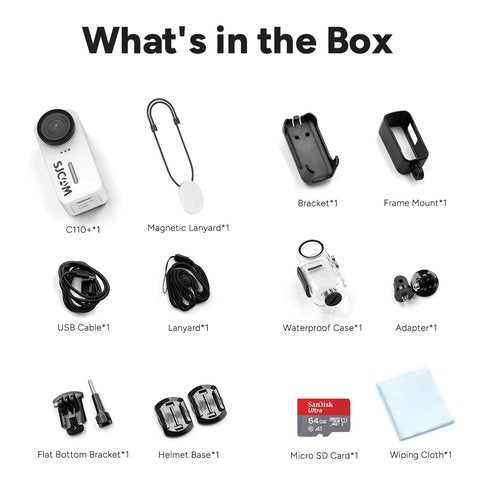 SJCAM C110+ Magnetic Combo, 4K Pocket Action Camera, 170° FOV, 6-Axis Stabilization, Mini Body Cam, Waterproof, Wearable, Portable POV, Built-in Spkr & Mic for Vlogging, with Helmet Mount Kits, White